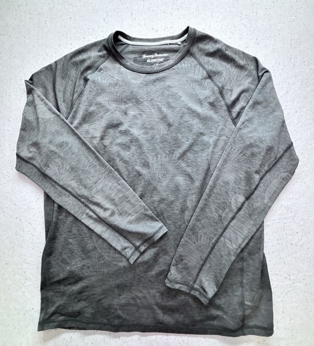 Tommy Bahama IslandZone Men Large Grey Tropical Leaf Jacquard Long Sleeve Shirt